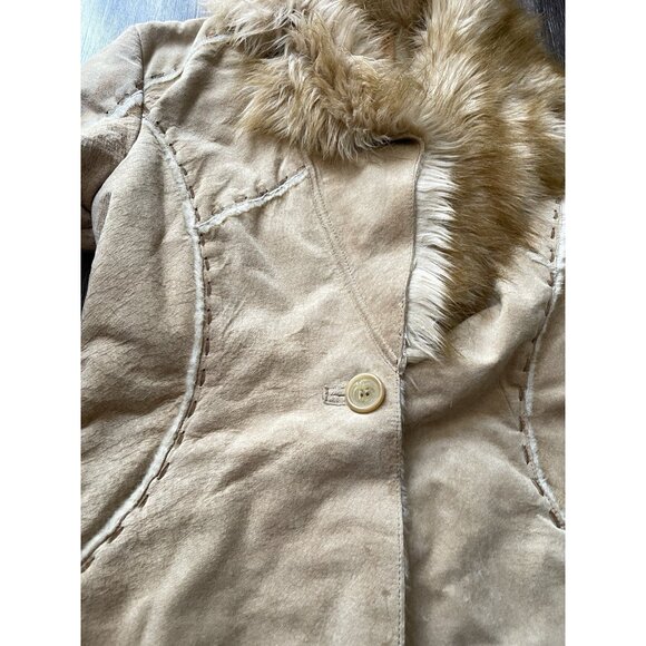 Vintage Guess Suede Leather Jacket Women’s Sz SMALL Brown Coat Faux Fur Stitched - Picture 11 of 16